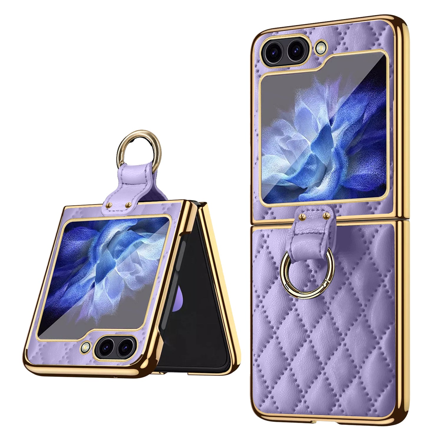 For Samsung Galaxy Z Flip5 5G PU Leather Coated PC Phone Case Ring Kickstand Cover with Tempered Glass Film For Samsung Galaxy Z Flip5 5G PU Leather Coated PC Phone Case Ring Kickstand Cover with Tempered Glass Film